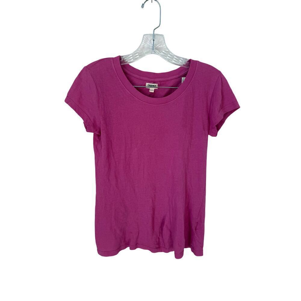 L’AGENCE Cory Round Neck Tee in Posey Pink Size XS